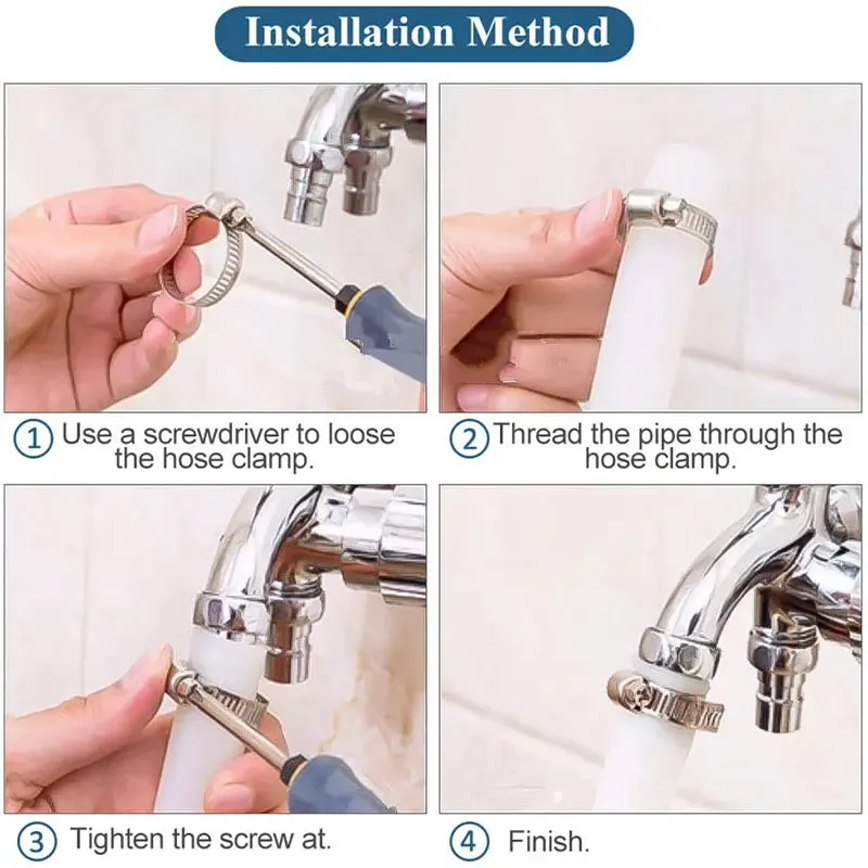 30Pcs Hose Clamps 1/4-2 In 6-51mm Adjustable 304 Stainless Steel Quick Fixing Clamp Assortment Kit for Pipe Car Washing Machine