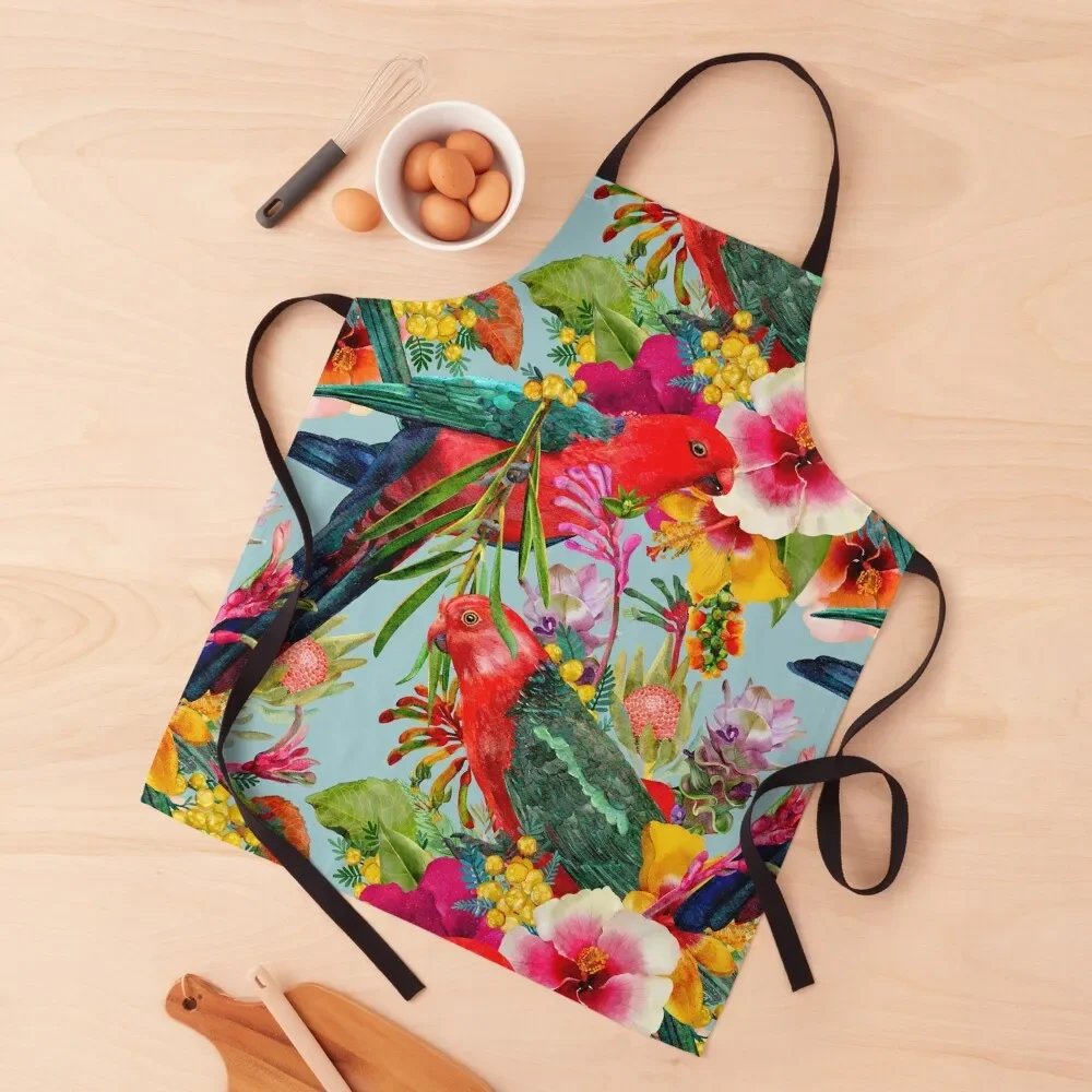 King Parrot Tropical Blooms Pattern Apron useful gadgets for home Utensils For Kitchen Apron