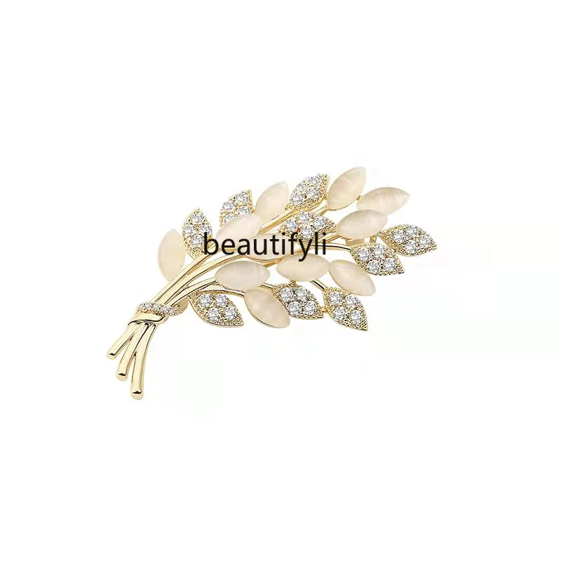 opal wheat ear brooch high-end women's pin collar buckle anti-light accessories summer