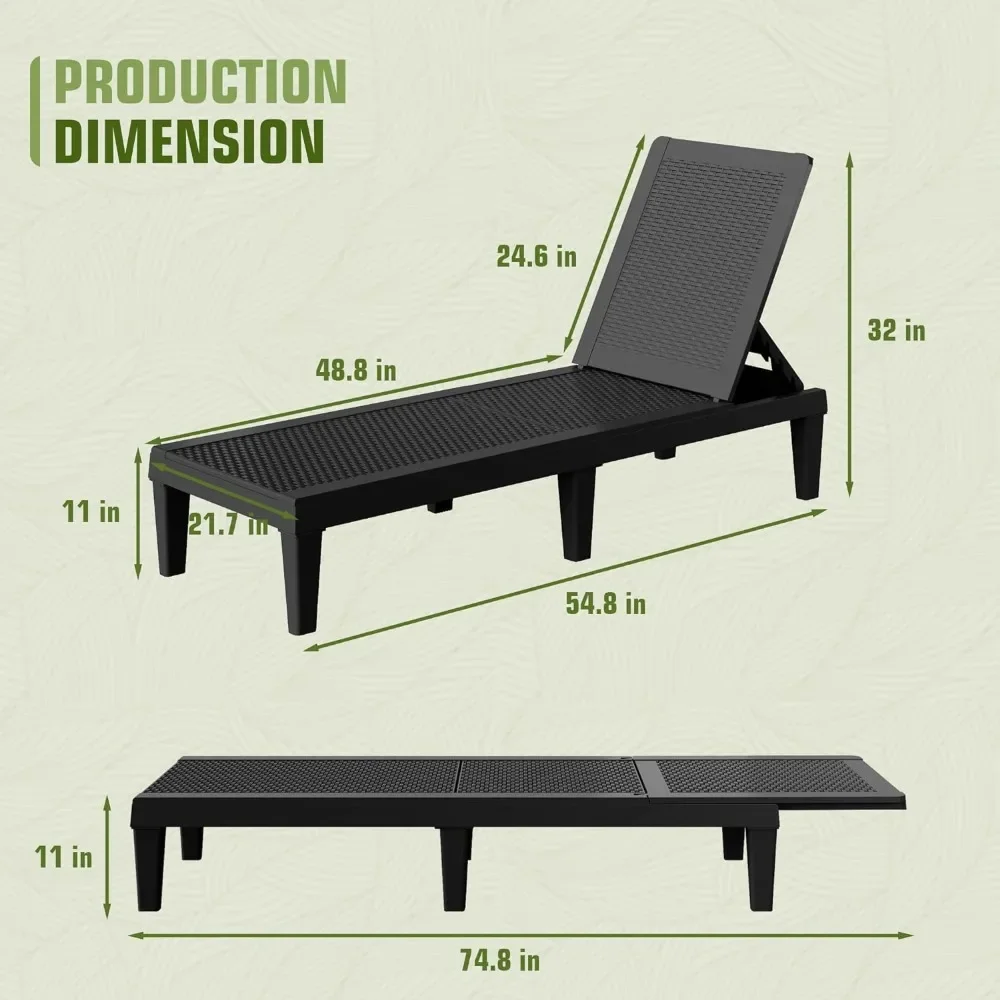 Outdoor Chaise Lounge Chair Set of 2, 5-Position Adjustable Backrest, All Weather Outdoor Lounge Chairs.