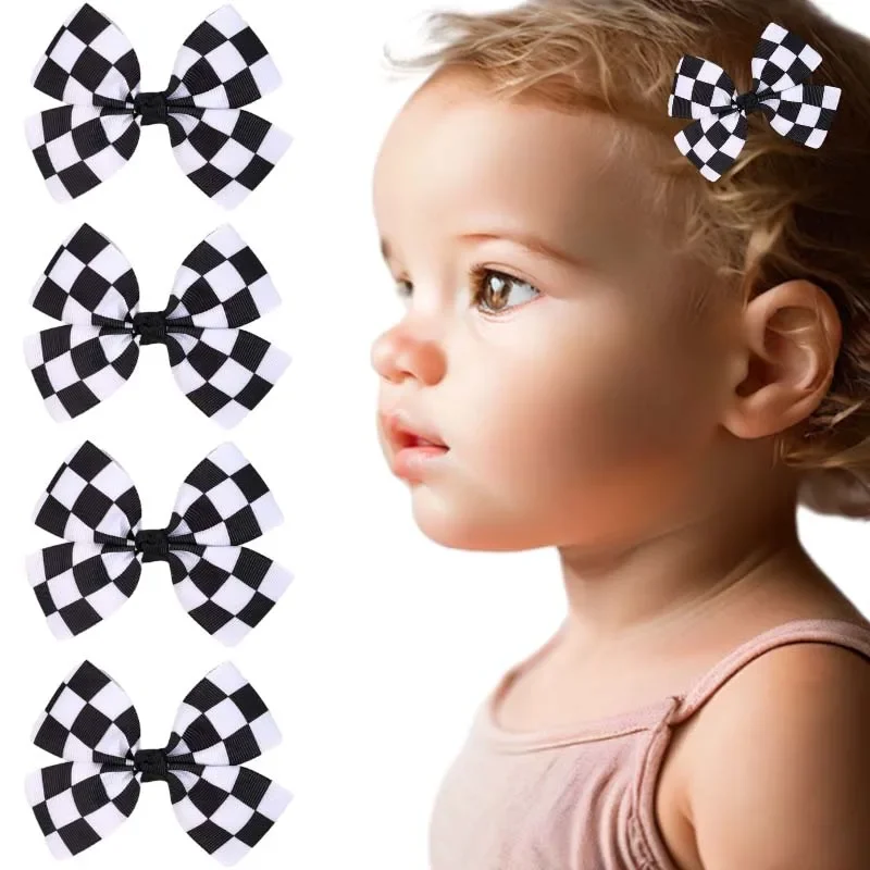 

ncmama 2Pcs Black White Plaid Hair Bow Clips Checkerboard Print Bows Hairpin for Baby Girls Headwear Hair Accessories Barrettes