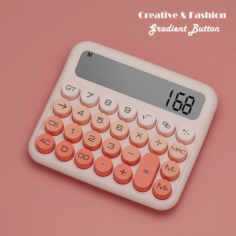 1pc, calculadora estética desktop de 12 dígitos com grande display lcd, calculadora de cores doces botões grandes, botões sensíveis