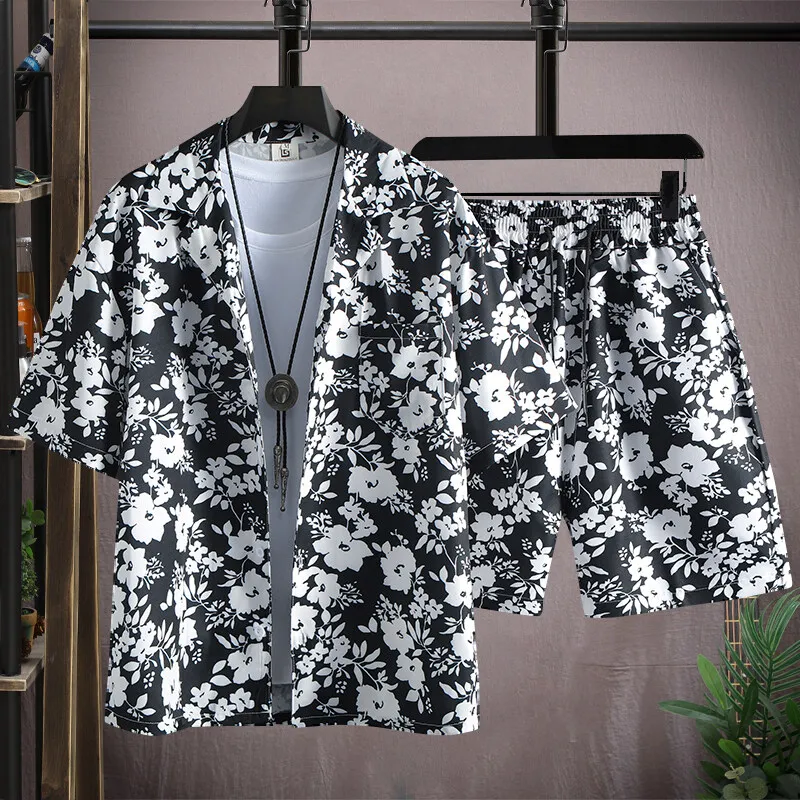 2025 Spring/Summer New Product Men's High Quality Small Floral Quick Drying Fashion Leisure Two piece Set Fashion Set