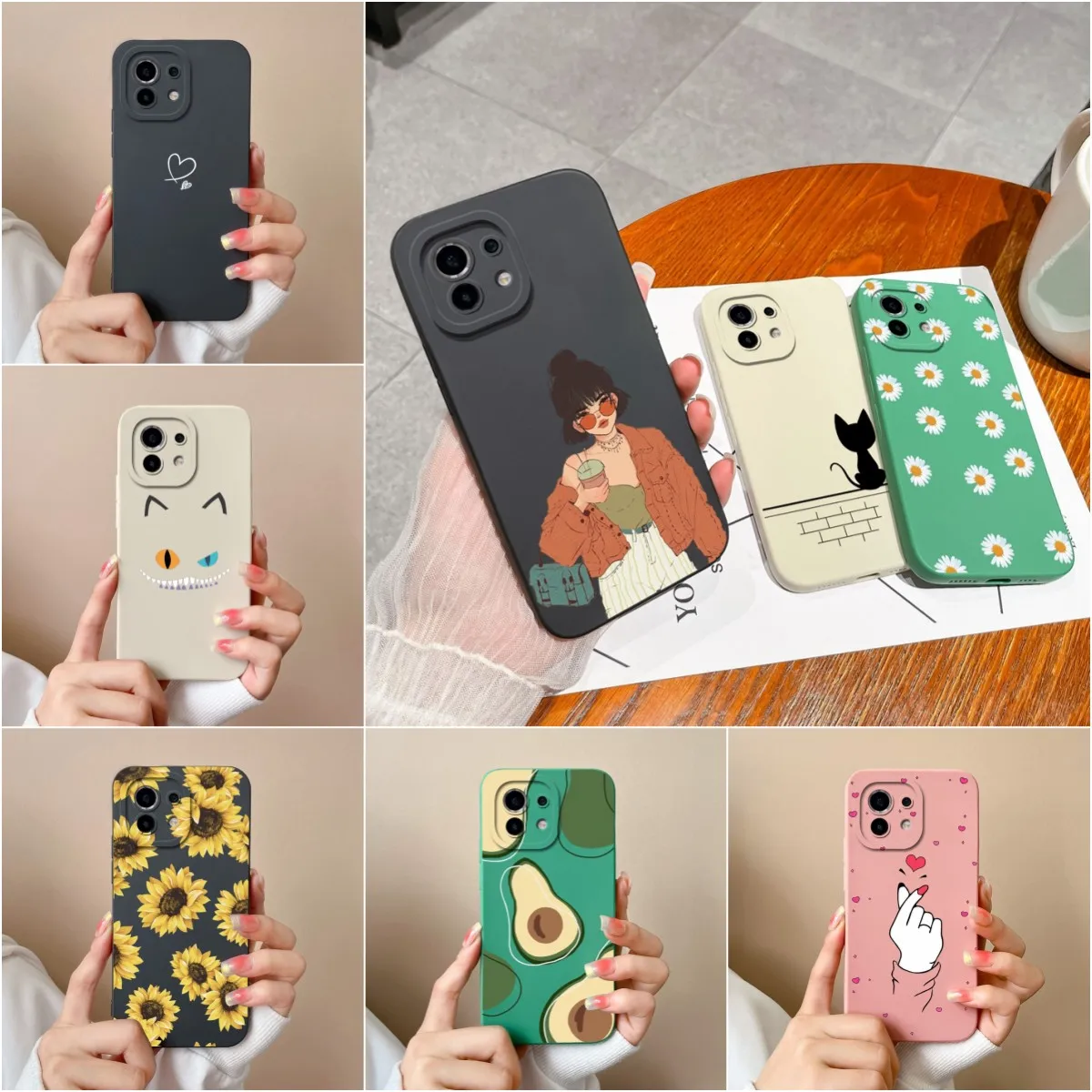 For Xiaomi Mi 11 Lite Phone Case Cover Matte Shockproof Soft Silicone Sunflower Screen Protector For Xiaomi 11 Lite 5G NE Fundas