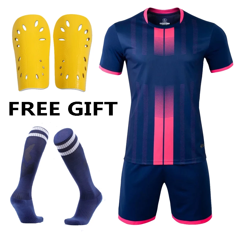 

Children Football Jerseys set girls Soccer Clothes Men boys Futbol Training Uniforms set free Soccer Shin Guards Pads with socks