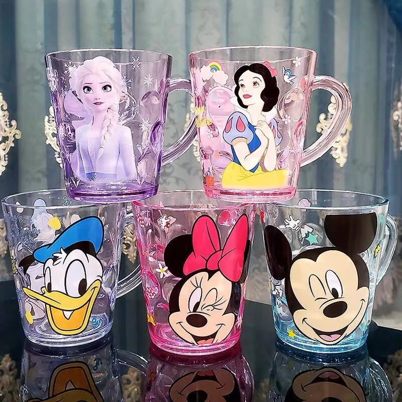 Vaso Transparente con Personajes de Dibujos Animados, Taza de Plástico de Frozen, Princesa y Mickey Mouse, Linda Taza para Beber, Regalo para Niños y Niñas