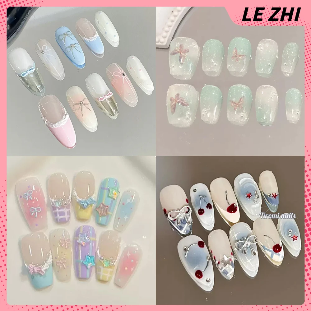 Temperament Nude Wearable Press On Nails Spice Girl Y2K Decoration Artifical Full Cover Nail Birthday Party Nail Stickers