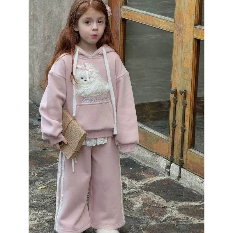 RAISE Herbst-Winter-Set für Mädchen, 2-teilig, mit Hunde-Motiv, Kinder-Hoodie, Sweatshirt, Fleece, warm, Junior-Mädchen-Hosen-Outfit – Detail 3