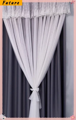 

Nordic Princess Style Blackout Solid Color Cloth Yarn Integrated Simple Korean Curtain for Living Room Bedroom Custom Window