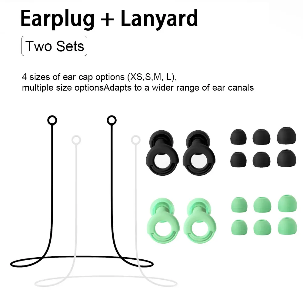 Soft Reusable Silicone Ear Plugs 2 Pairs, Silicone Lanyards Included, Earplugs to Block Snoring Noise，for Sleeping, Swimming