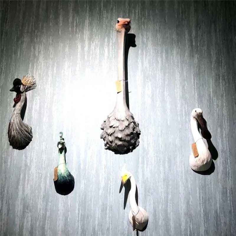 Wall Hanging Resin Ostrich Statue Abstract Waterbird Bust Wild Animal Head Decor Living Room Embellishment Home Interior Craft