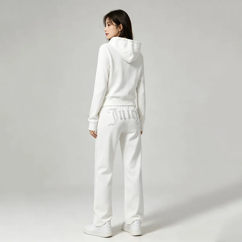 Y2K Velvet Tracksuit 2026 Women's Hoodie and Pants Set Warm Jogger Velour Suit