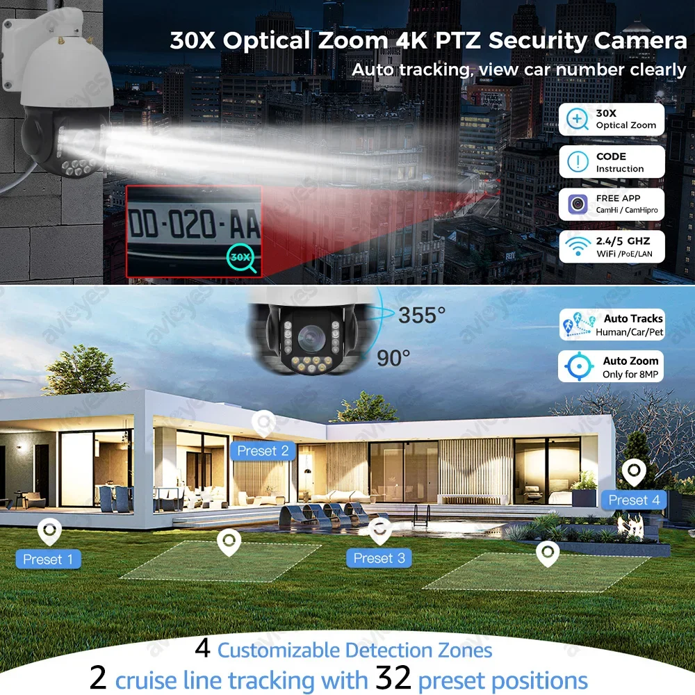 Imagem -03 - Zoom Óptico 30x 4g Lte Wi-fi Ptz pi Câmera de Segurança ar Livre mp Visão Noturna Colorida Cartão Sim Câmera de Segurança Rastreamento Humano Veículo Cúpula Rápida Câmera de Segurança Aplicativo Camhi 4k