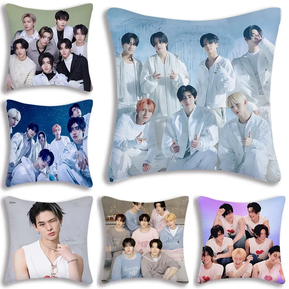 Pillow Covers Cartoon Kpop E-ENHYPENs Sofa Decorative Home Double-sided Printing Short Plush Cute Cushion Cover