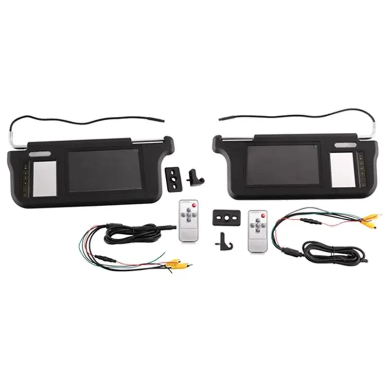 A65P-1 Set 7Inch Black Car Sun Visor Rear View Mirror Screen LCD Monitor 2 Channel Video