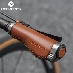 ROCKBROS Cycling Bike Handlebar Grip Anti-Slip Bike Handle Cuffs Cover Ergonomic Soft Top-grain Leather MTB Bike Accessories