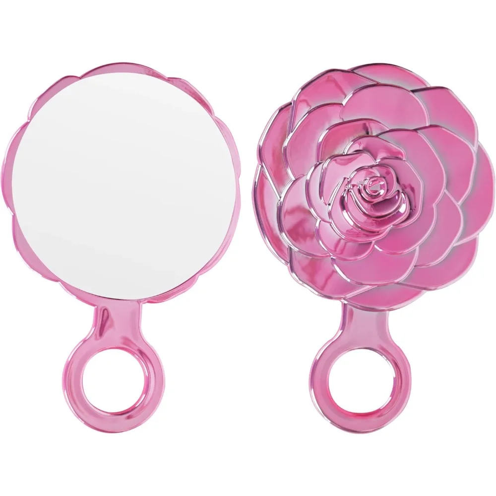 

Round rose bud small hand mirror with handle (electroplated pink, 9.1 x 6 inches)