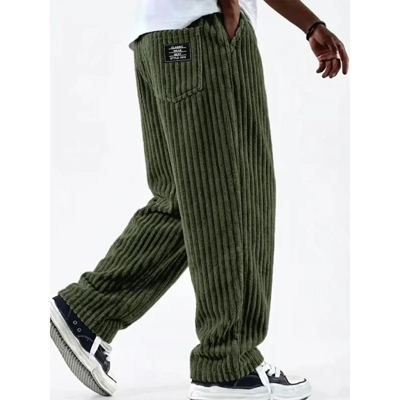 Retro Vertikal Gestreifte Herrenhose Cord-Freizeithose mit Taschen Lockere Baggy-Hose Gerade Jogginghose Outdoor Streetwear