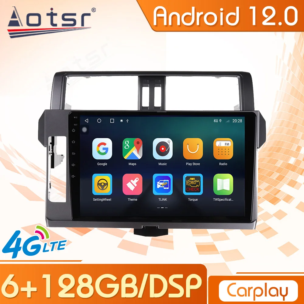 6+128GB For Toyota Prado 2014 2015 2016 2017 Android Car Tape Radio Recorder Video Player Carplay Navi GPS Multimedia Head Unit