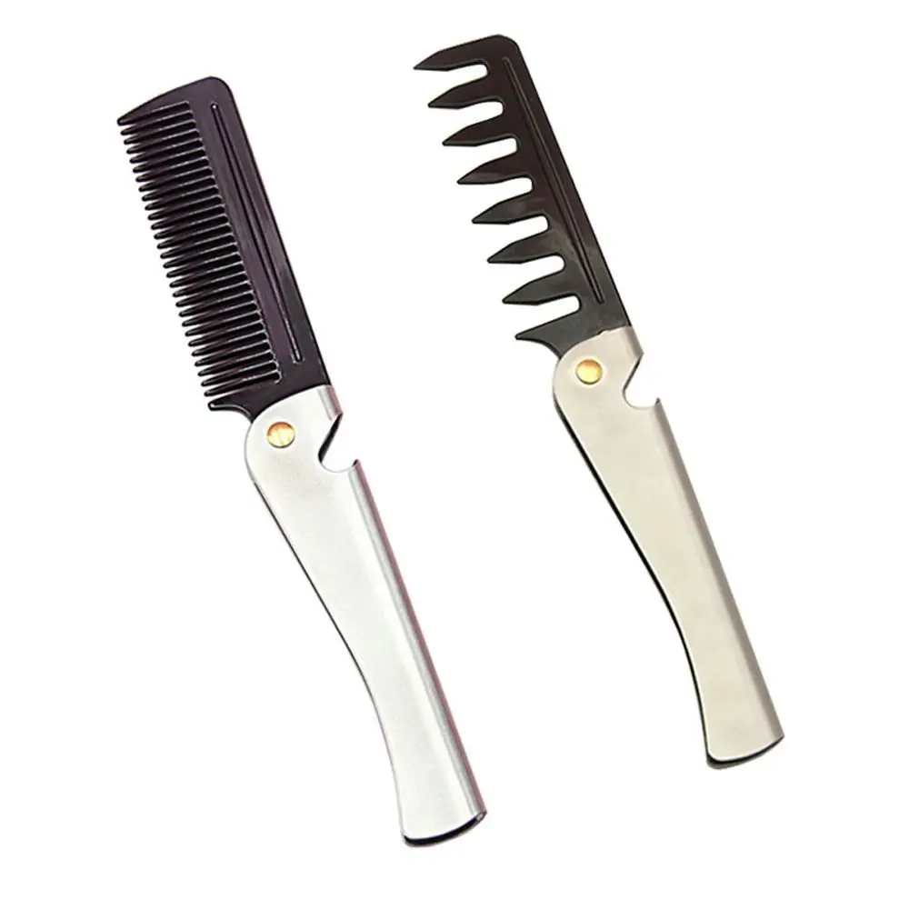 

Stainless Steel Handle Oil Head Comb Professional Portable Wide Teeth Men Comb Folding Durable Hairdressing Hair Comb Salon