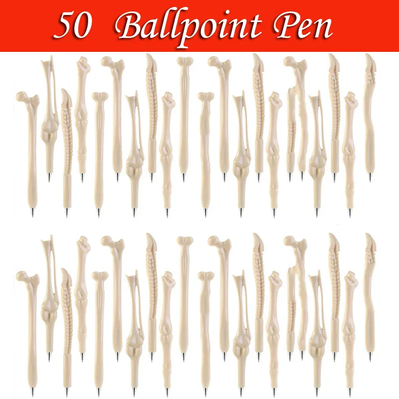 

50Pcs Bone Shape Ballpoint Pen Writing Supplies Gifts School Office Stationery Blue Black Refill