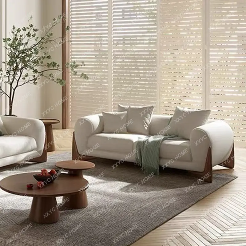 Simple and Comfortable Cream Lambswool Sofa Bed Small Apartment Simple Single Beige Shaped