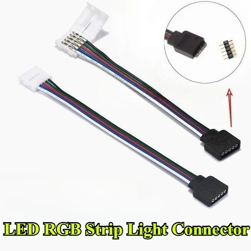 

5050 LED RGB Strip Light Connector 4 Pin Conductor 10mm 12mm Strip to Controller Jumper Solderless Clip On Pigtail Power Adapter