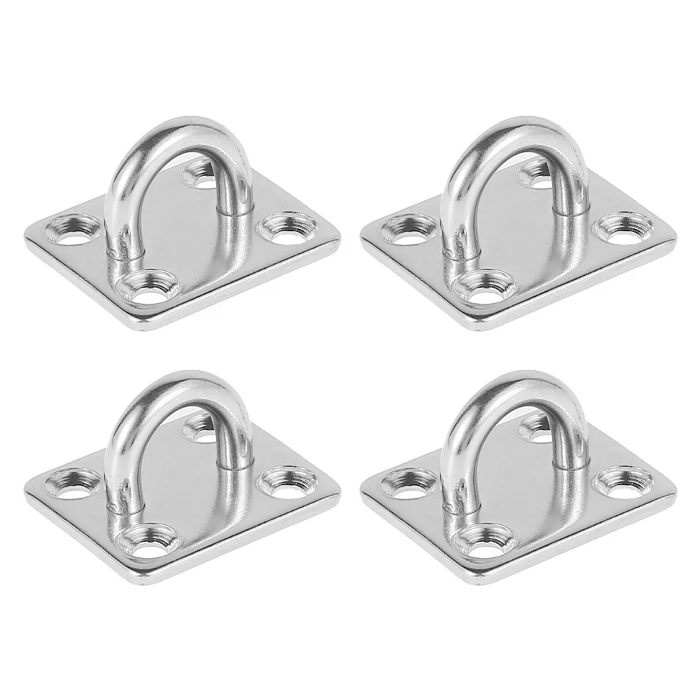 4PCS M8 Premium Heavy Duty Square Stainless Steel Pad Eye Hooks Ceiling Plate Marine Hardware Hooks for Outdoor Indoor Activity