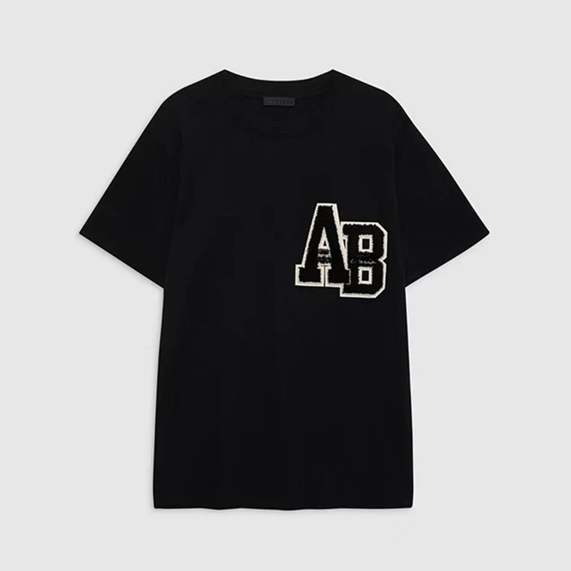 

Лето 2023, женская черная футболка с короткими рукавами, рукоятка, специальная ржавчина, вышивка, полотенце с буквами, модный стиль