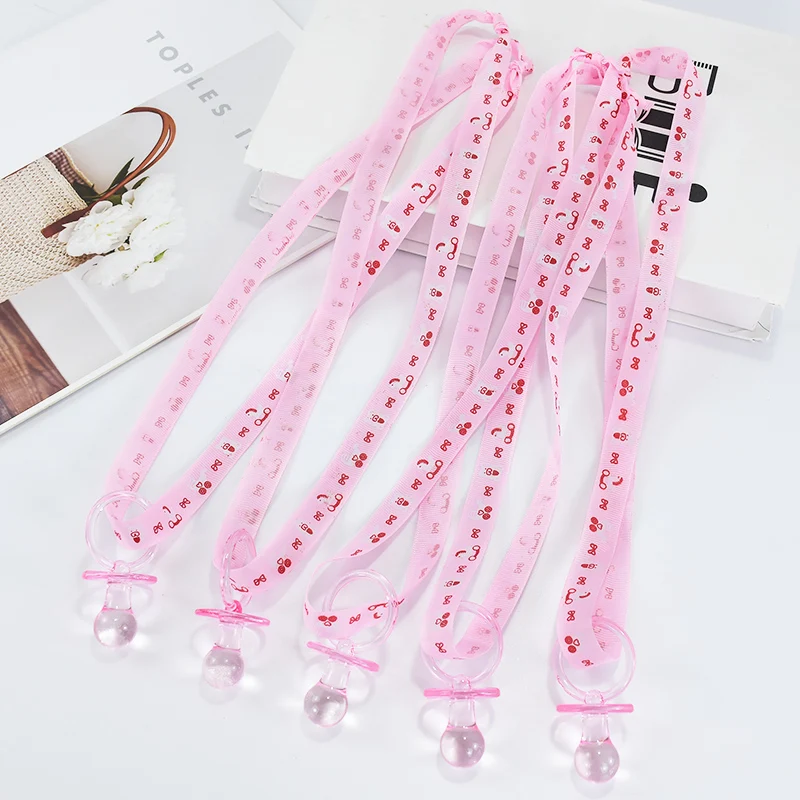 10/20 Stück Acryl Rosa Blau Baby Schnuller Halskette für Babyparty Geschlecht offenbaren Party Tischdekoration Geburtstagsspiel Gefälligkeiten – Detail 1