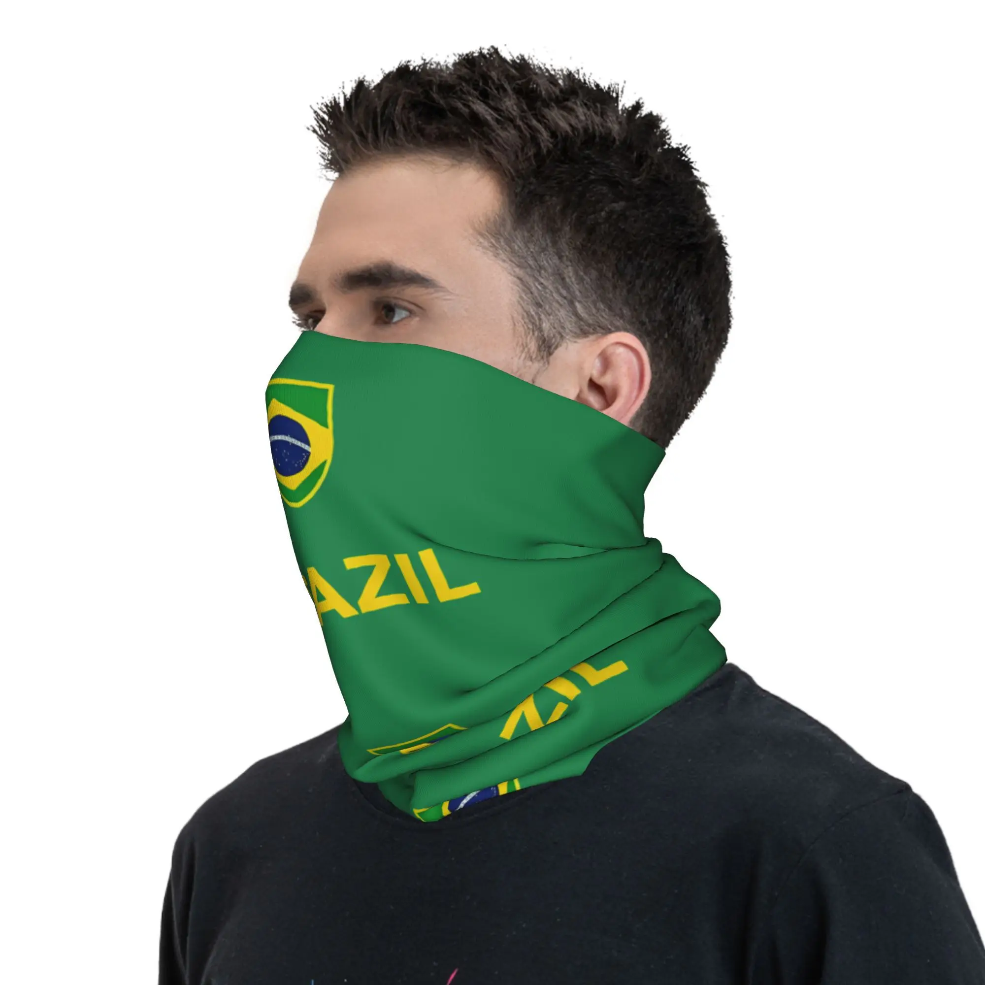 Brazil Flag Neckerchief Neck Face Mask Polyester Texture Lightweight Fabric, Multipurpose Scarf