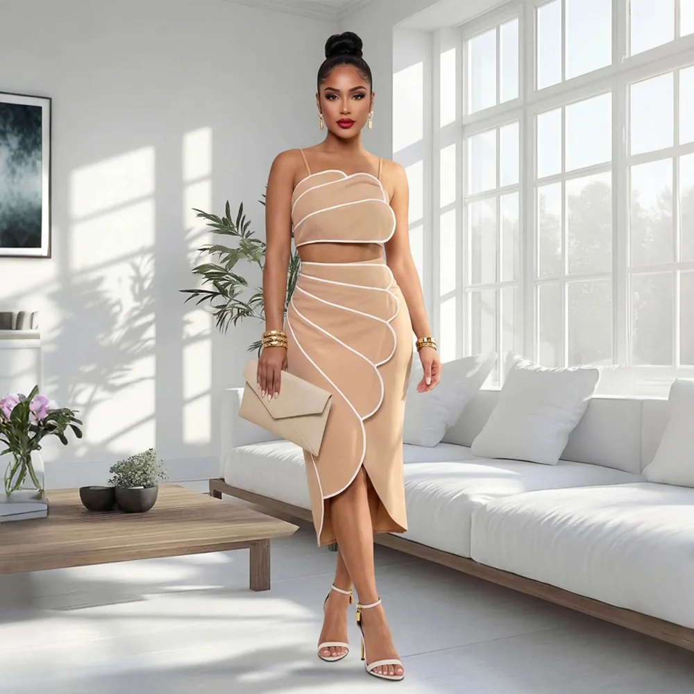 

CY902340 Sexy Camisole Top Paired With An Asymmetrical Skirt, Fashionable Patchwork Skirt Set