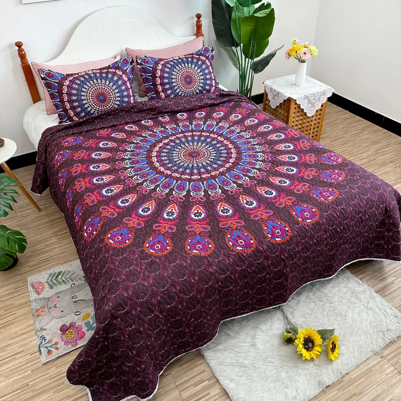Purple Crown Digital Print 3-Piece Quilt Set Queen Size - Lightweight All-Season Bedspread | European Style Home Decor Bedding