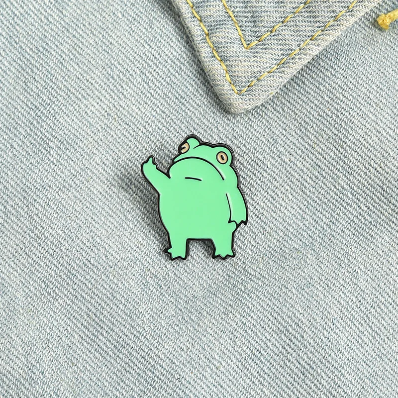 cute frog gesture carton metal design Badges Brooch Enamel Pins label Bag Backpack hat Jewelry gift DIY