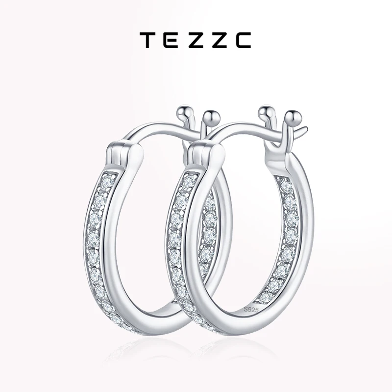 

Tezzc Full Moissanite Earrings for Women 925 Sterling Silver With White Yellow Rose Gold Plated Sparkling Party Hoops Earring