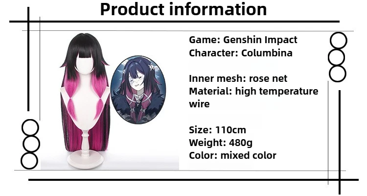 Columbina Cosplay Pruik Genshin Impact Game Dress Up Pruiken Vrouw Zwart Roze Gradiënt Synthetisch Haar Halloween Kostuum Accessoires