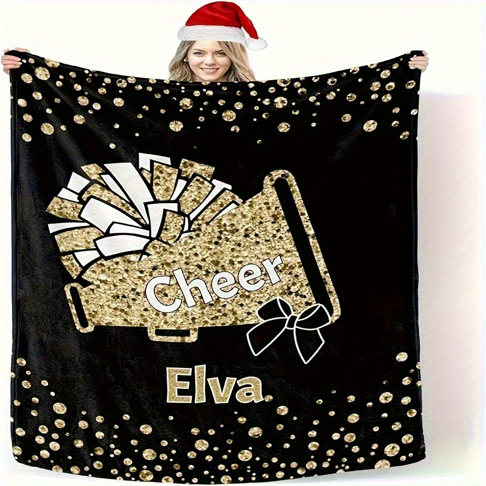 1pc Custom Cheerleader Blanket with Personalized Name, Perfect Gift for Mom, Wife, Girlfriend, Team, Mixed Colors, All-Season