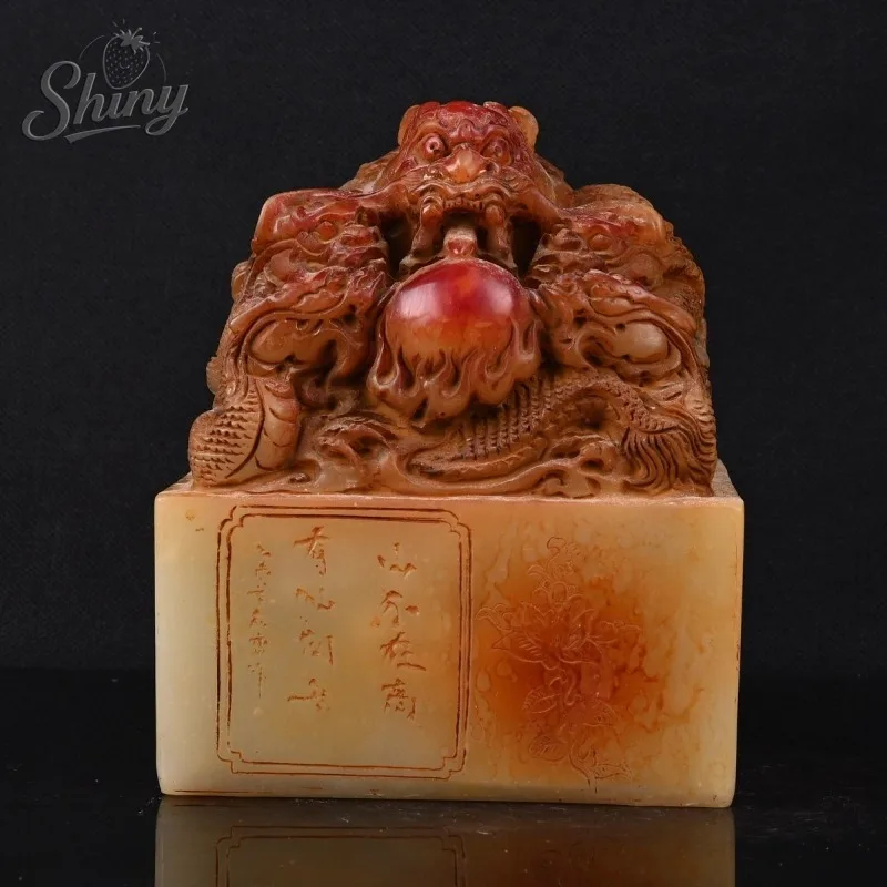 Dragon Statue Seal Ancient Chinese Imperial Jade Seals Artificial Stone Carved Ornaments Feng Shui Home Decor Sculpture