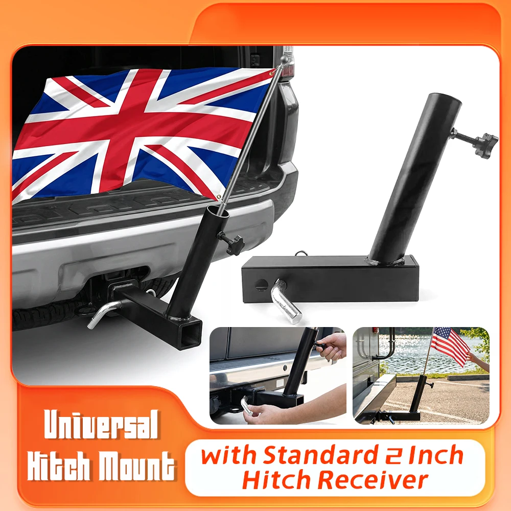 

Universal Mount Flagpole Bracket Multi-Purpose Iron Exterior Rear Trunk Trailer Hook Compatible with Standard 2" Hitch Receiver