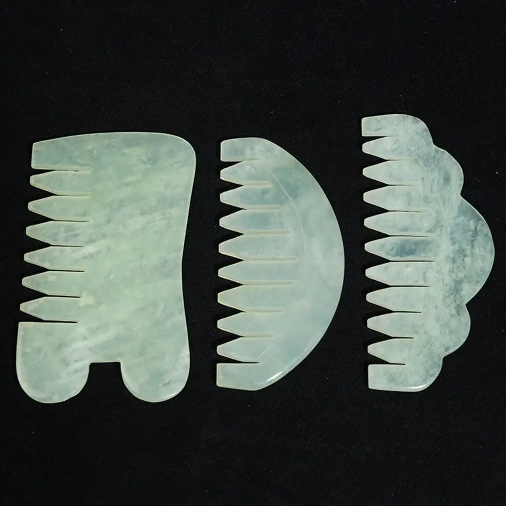 

Hsiuyen Jade Massage Comb Natural Green Jade Hair Brush Carving Classic Gua Sha Board Stone Body Scalp Meridian Treatment