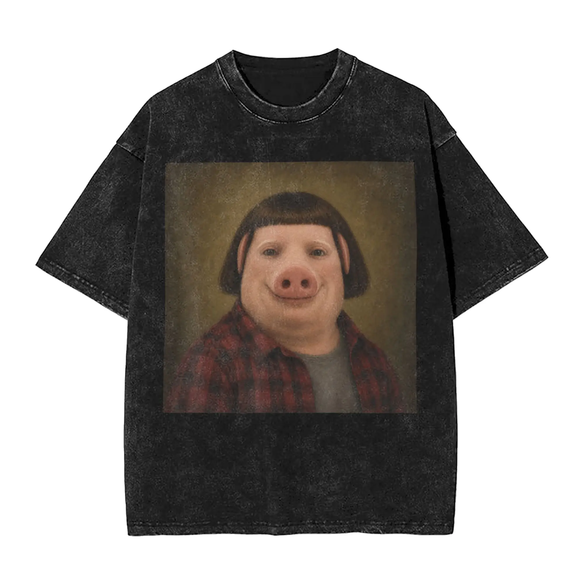 Streetwear Washed T-Shirt John Pork with a Bob Haircut Meme Silly Funny Brainrot Cotton T Shirts  Popular Tshirt for Couple