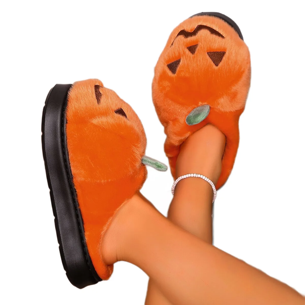Halloween Plush Women Slippers House 3D Pumpkin Fluffy Slides Unisex Winter Platform Shoes Girls Non-Slip Indoor Holiday Party - view 5