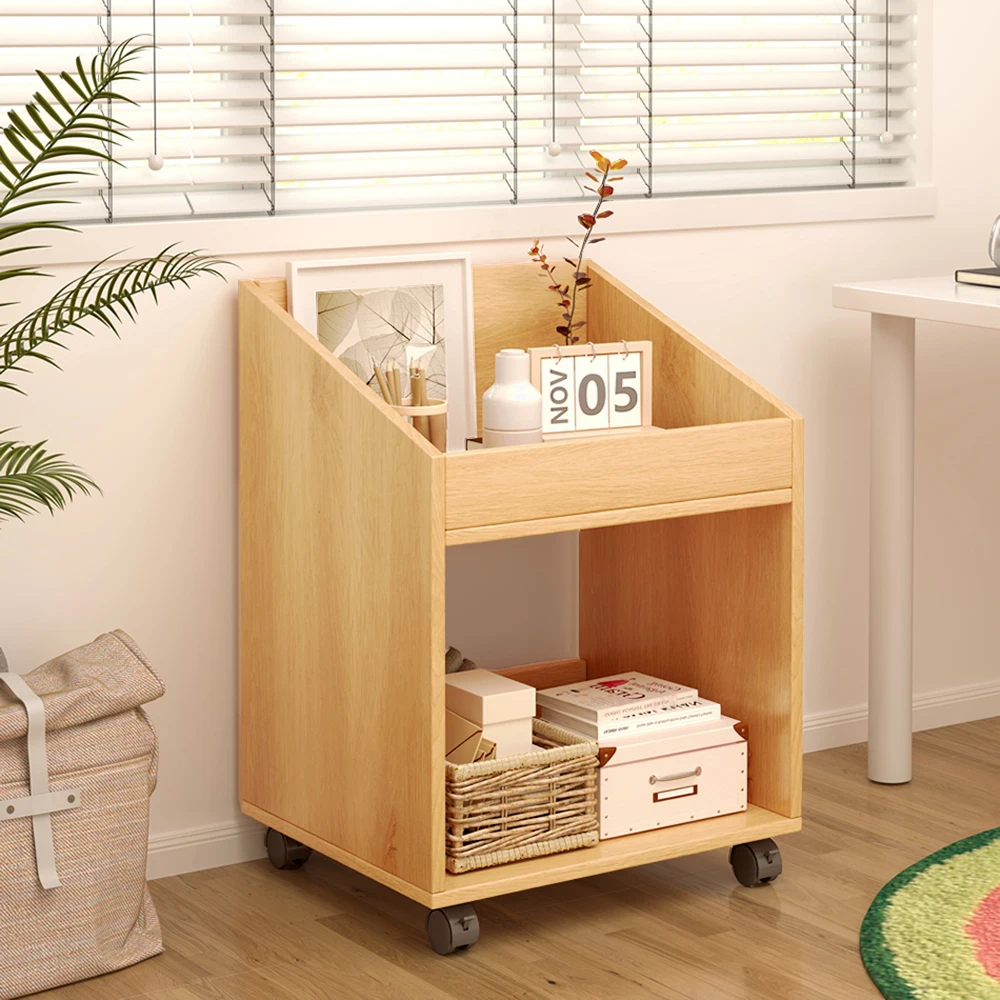 Speedbox 모듈 수납장 2단 이동식 수납선반 트롤리 수납장 침실 협탁 원목색