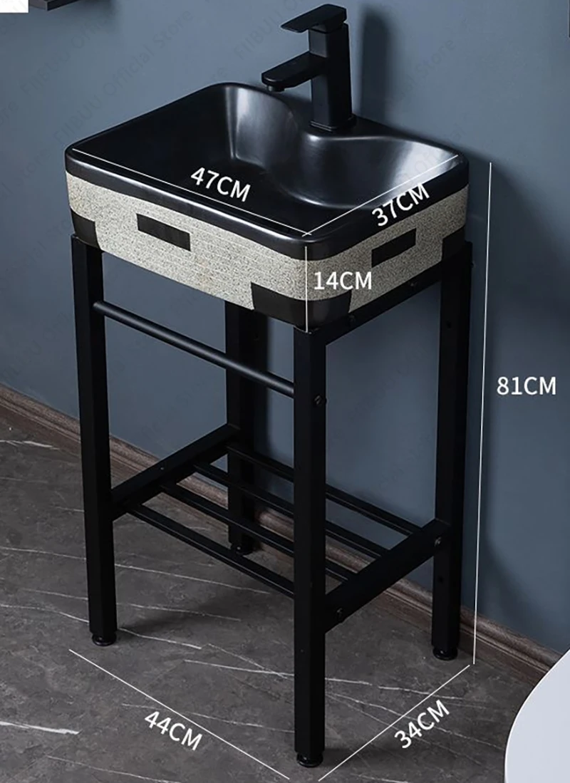 세라믹 베셀 싱크대 벽걸이 도자기 싱크대, 스테인레스 스틸 스탠드, 욕실 발코니 벽걸이, 지지대 달린 세탁 대야