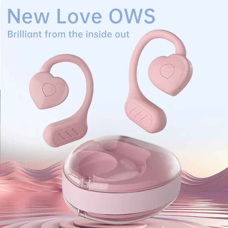 H520 New Binaural Heart-shaped Wireless Bluetooth Earphones OWS Noise Canceling Ultra-Long Standby Ear-Hang Earbud For Girl Gift