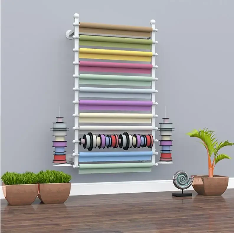 Wall-mounted Floral Flower Wrapping Paper Ribbon Ribbon Shelf Wall Flower Shop Hanging Pennant Scarf Display Storage Rack