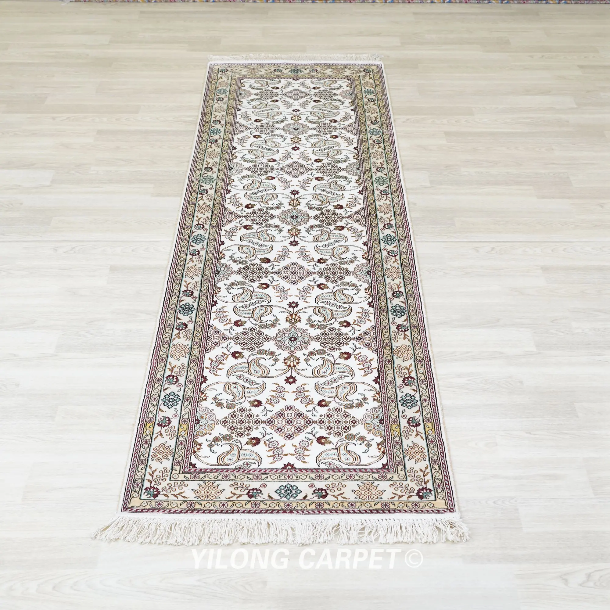 76x244cm Tabriz Silk Carpet Handmade Exquisite Hand Knotted Oriental Rug Runner (YJH280B)