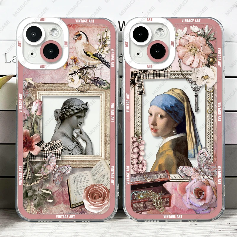 Case For iPhone 14 Pro Max 13 12 Mini 11 XS X XR SE 7 8 Plus Soft Cover European Style Palace Vintage Stickers