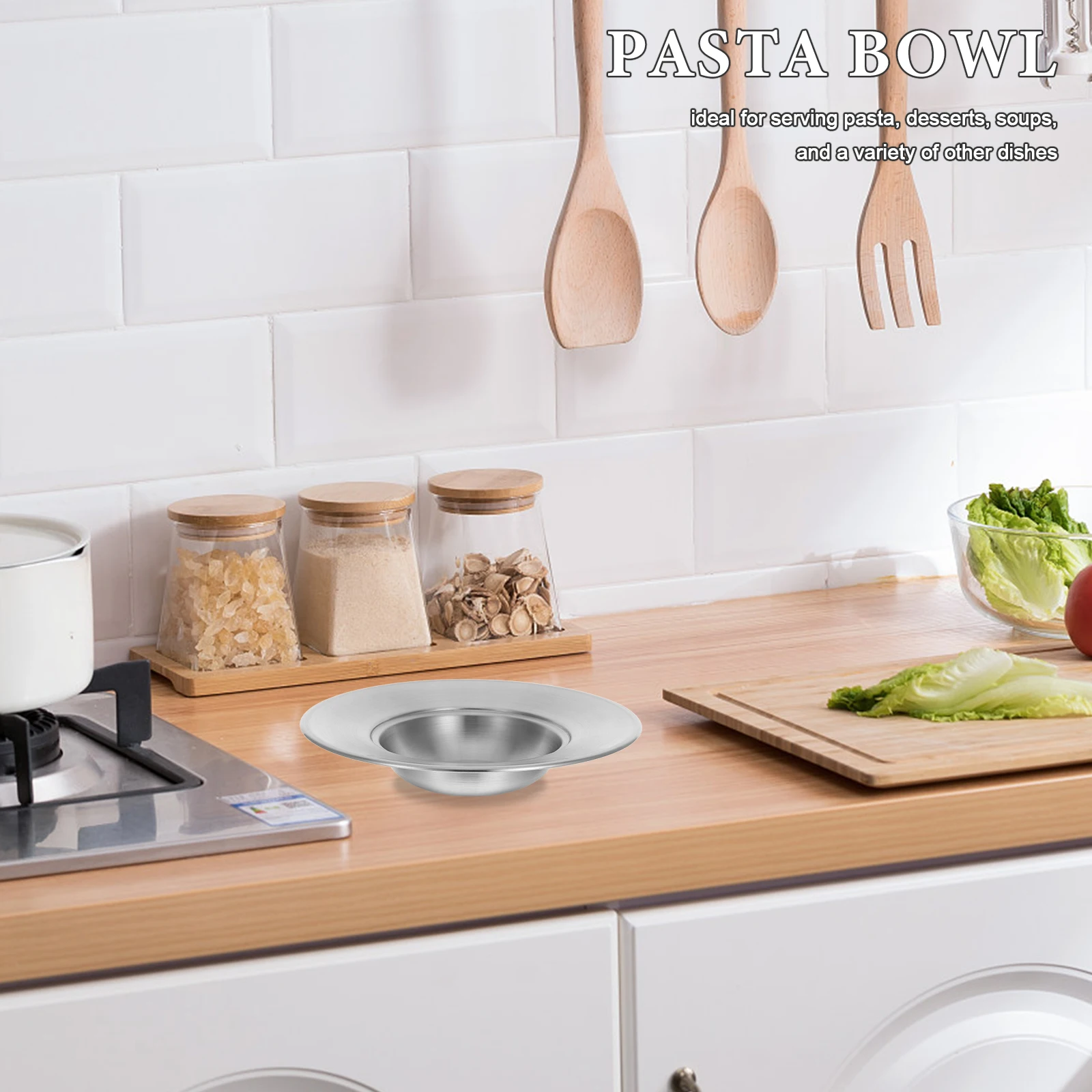 Cuenco para servir sopa profunda de Pasta de borde ancho de acero inoxidable, cuenco portátil para Fideos Ramen, postre creativo para ensalada, cuencos para niños