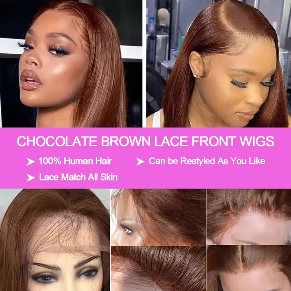200 الكثافة أمامي كامل 13x4 HD الدانتيل الشفاف # 4 باروكة بوب قصيرة مستقيمة بلون بني شوكولاتة، باروكات شعر بشري تم قطعه مسبقًا